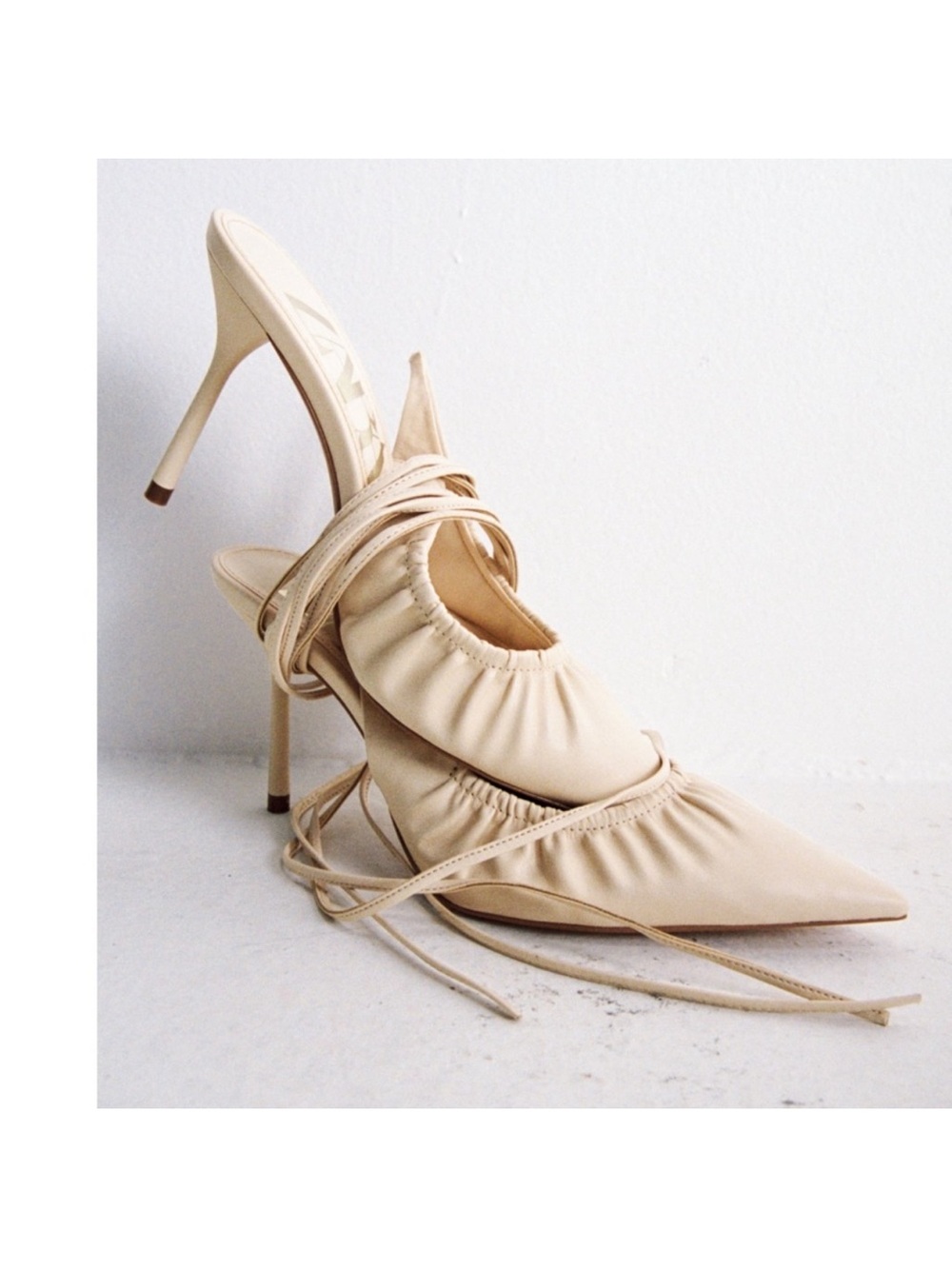 Zara Beige Pointed-Toe Lace-Up High Heels